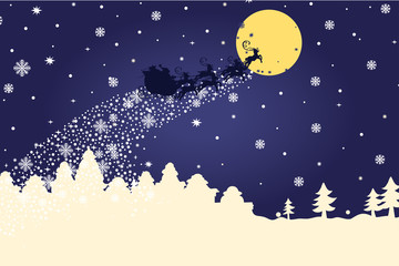 Christmas template.Silhouette Santa Claus coming to City
