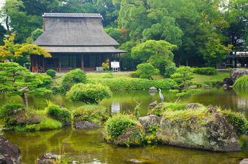 The landscape view of famous Suizenji Garden in Kumamoto