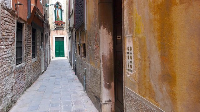 Venice narrow traditional street POV walk. steadycam