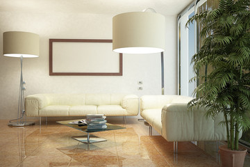 Soggiorno con pavimento in marmo