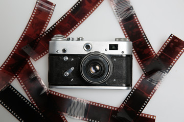 old camera and film strips