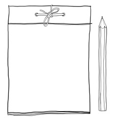 note pad and  yellow pencil cute lineart illustration