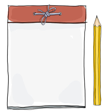 Note Pad And  Yellow Pencil Cute Illustration