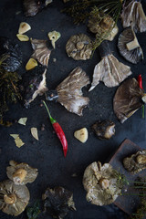 Ingredients mushrooms and chilly pepper