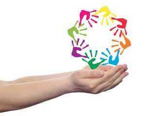 conceptual children painted hand print isolated