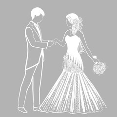 Fototapeta premium silhouettes of the bride and groom in classical dress