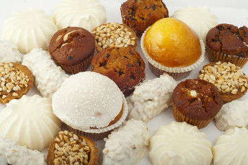 appetizing mix of different Cake and marshmallows