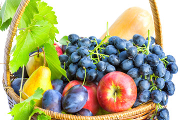 Basket with fruit on a white background