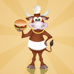 bull with hamburger