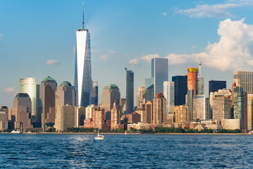 The skyline of downtown Manhattan in New York City