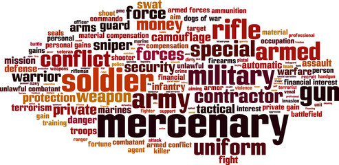 Mercenary word cloud concept. Vector illustration