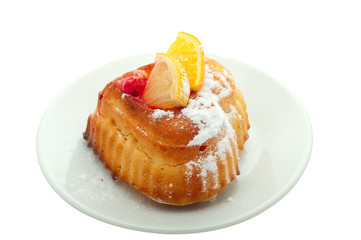 heart shaped cake in powdered sugar separately on a white