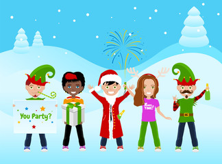 Fototapeta premium Christmas Postcard With 5 Characters