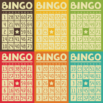 Set of retro  bingo or lottery cards for game