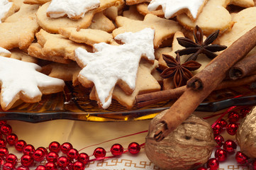 Christmas cookies homemade with cinnamon and nuts with Christmas