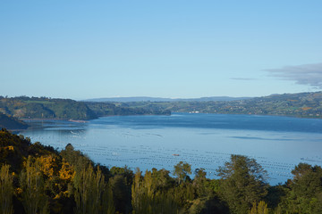 Sheltered inlet on the rural island of Chiloe in southern Chile.