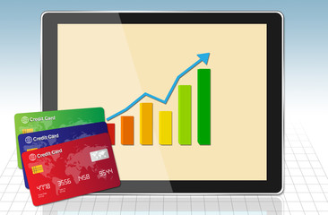 Finance Graph with tablet and credit cards