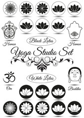 Set of black yoga studio elements