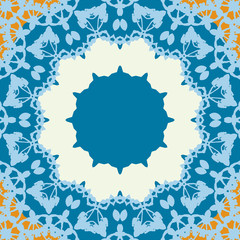 Blue Round Frame Seamless abstract background with round lace pattern.