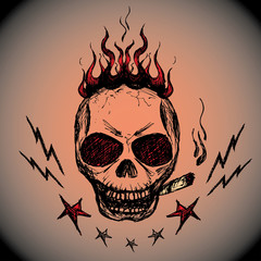 Vector emblem with a skull , hand drawing