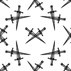 Seamless pattern Crossed swords on white background