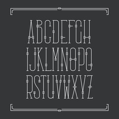 Decorative line font. Monoline serif latin alphabet.