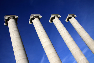 BARCELONA, CATALONIA, SPAIN - DECEMBER 13, 2011: Columns in front of National Art Museum of Catalonia (MNAC) in Barcelona