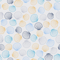 Stylized seamless texture with seashells. Abstract pattern. Natural colors. Endless ornament. Seamless seashell template. Can be used as wallpaper, pattern fills, webpage background, surface textures.