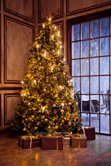 Classic christmas and New Year decorated interior room