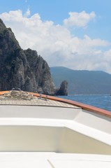 Elephant shaped cliff from boat on sea in Palinuro Cilento Coast