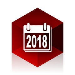 new year 2018 red cube 3d modern design icon on white background