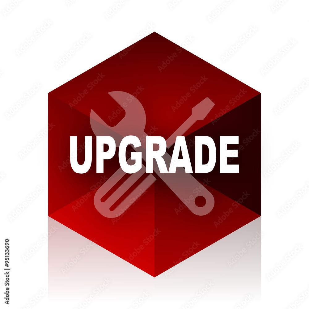 Aufkleber upgrade red cube 3d modern design icon on white background