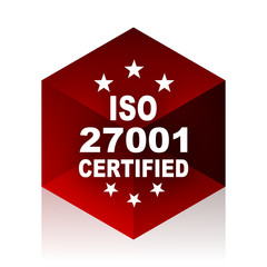 iso 27001 red cube 3d modern design icon on white background