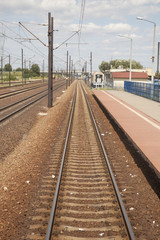 Fototapeta na wymiar Railroad Track and Station Platform in Poland