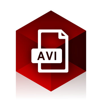 avi file red cube 3d modern design icon on white background