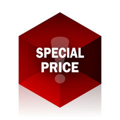 special price red cube 3d modern design icon on white background