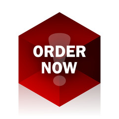 order now red cube 3d modern design icon on white background