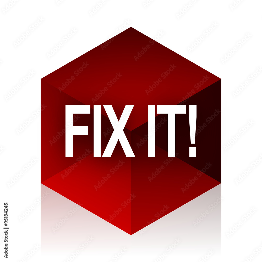Aufkleber fix it red cube 3d modern design icon on white background