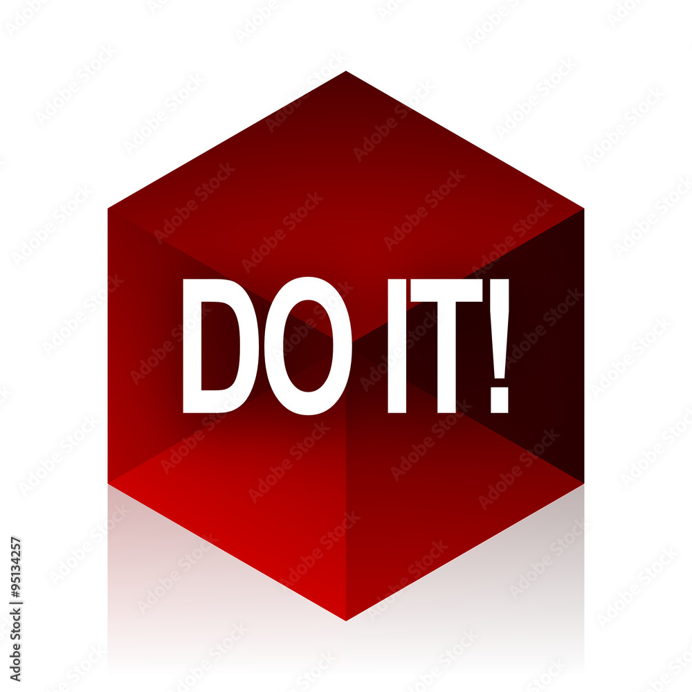 Poster do it red cube 3d modern design icon on white background