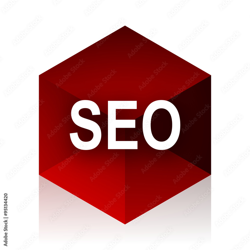 Poster seo red cube 3d modern design icon on white background