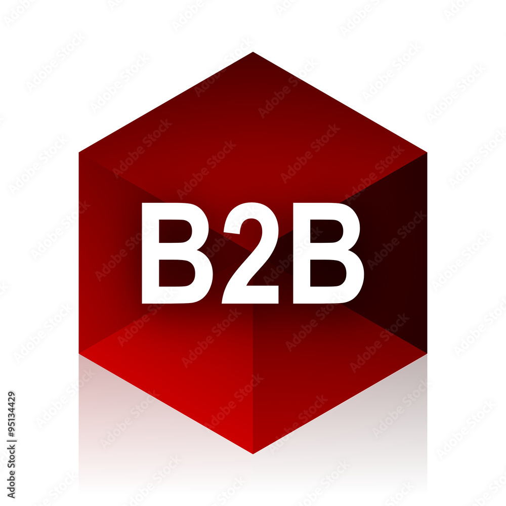 Poster b2b red cube 3d modern design icon on white background