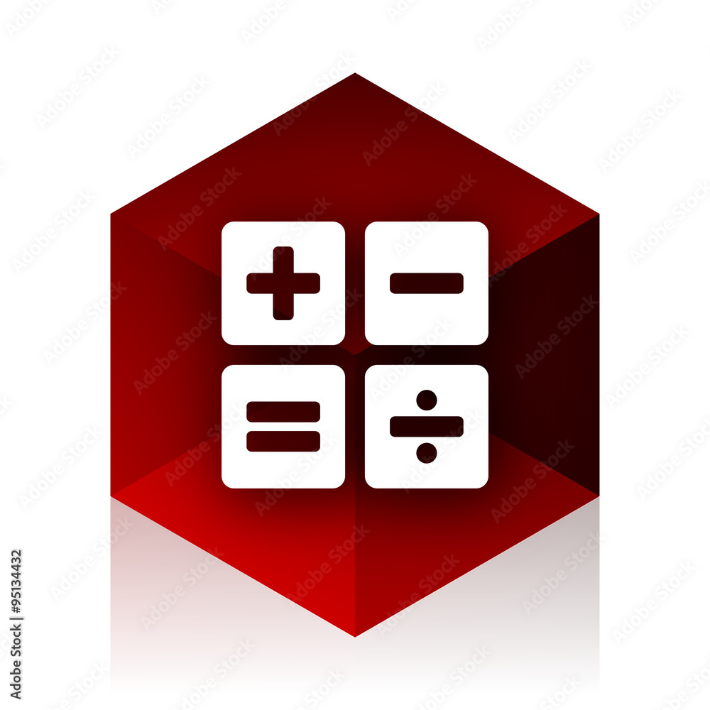 Poster calculator red cube 3d modern design icon on white background