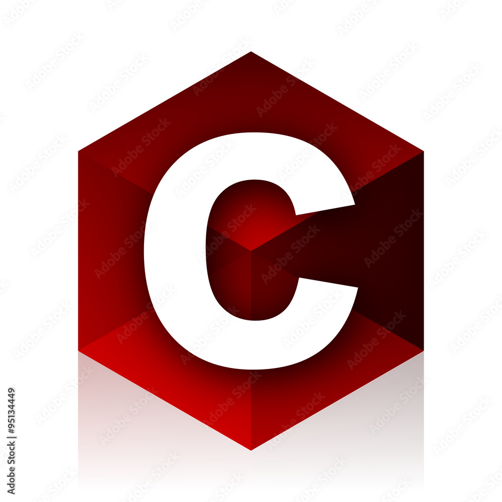 Poster copyright red cube 3d modern design icon on white background