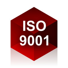 iso 9001 red cube 3d modern design icon on white background