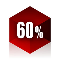 60 percent red cube 3d modern design icon on white background