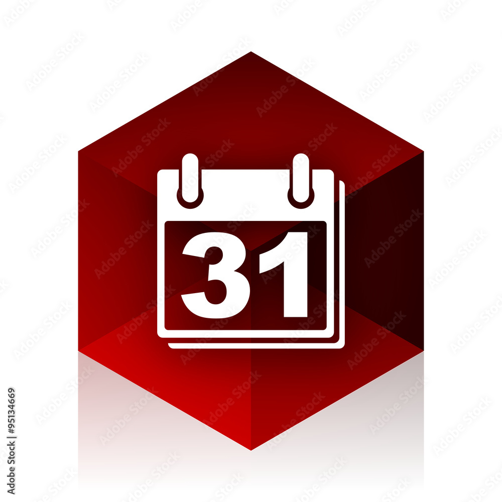 Poster calendar red cube 3d modern design icon on white background
