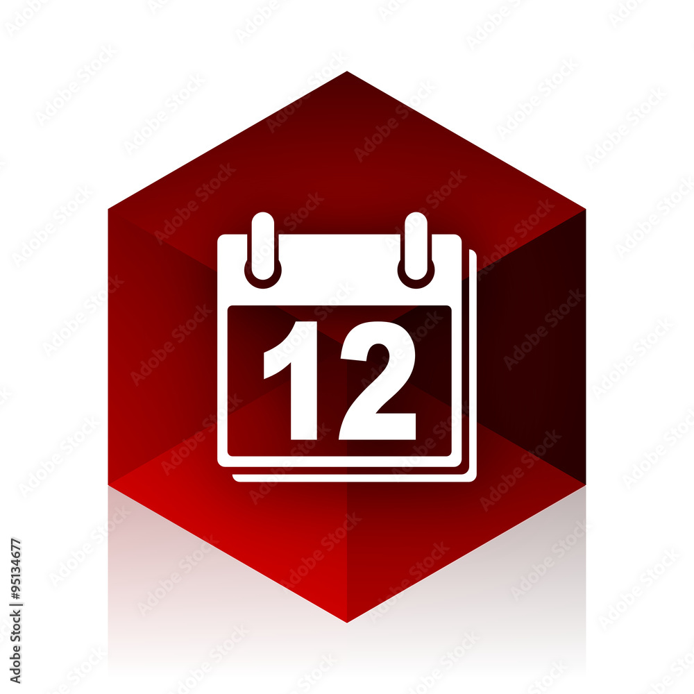 Poster calendar red cube 3d modern design icon on white background