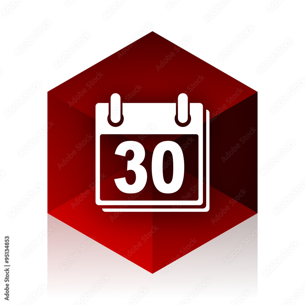 Poster calendar red cube 3d modern design icon on white background