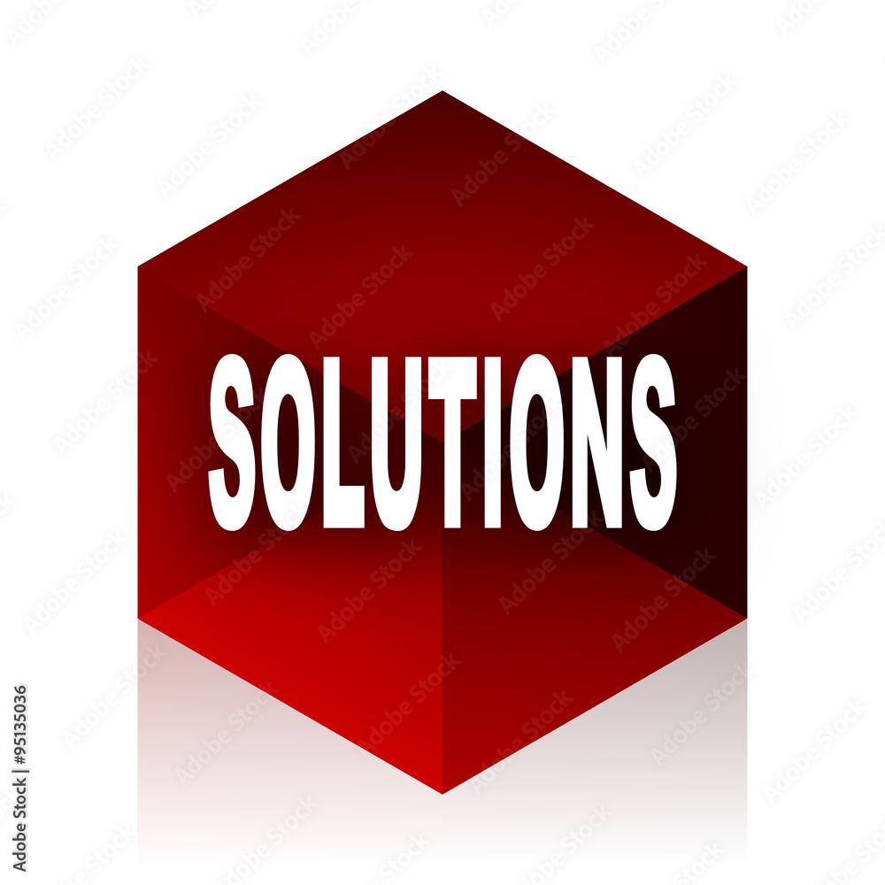 Poster solutions red cube 3d modern design icon on white background