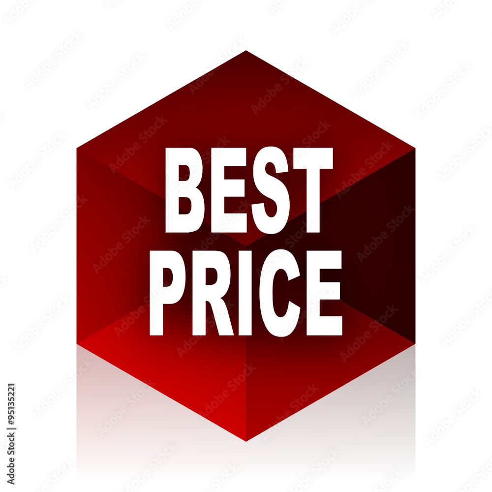 Poster best price red cube 3d modern design icon on white background